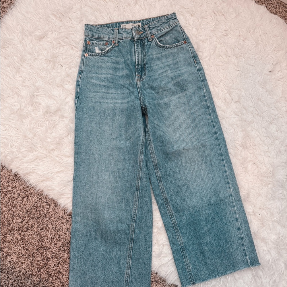Top Shop Moto Cropped Wide Leg Jeans Size 25